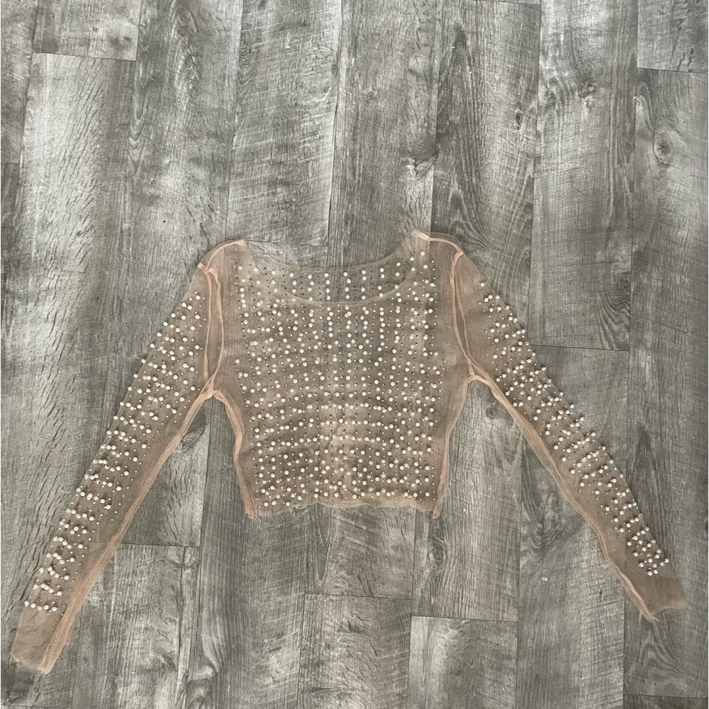 Beaded pearl mesh top- cropped